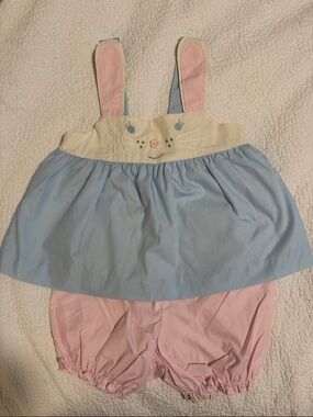 GUC TBBC Bunny-Ear Two-Piece Baby Set in Blue, Pink & Cream Size 18-24 months